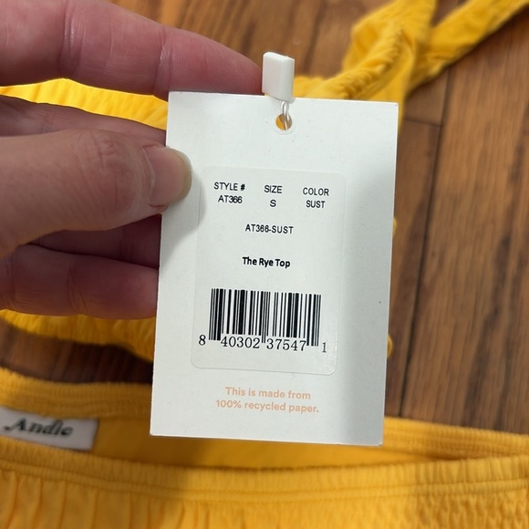 Andie Bikini Set Rye Top Classic Bikini Bottom Smocked Sunstruck Yellow sz Small - Picture 5 of 9